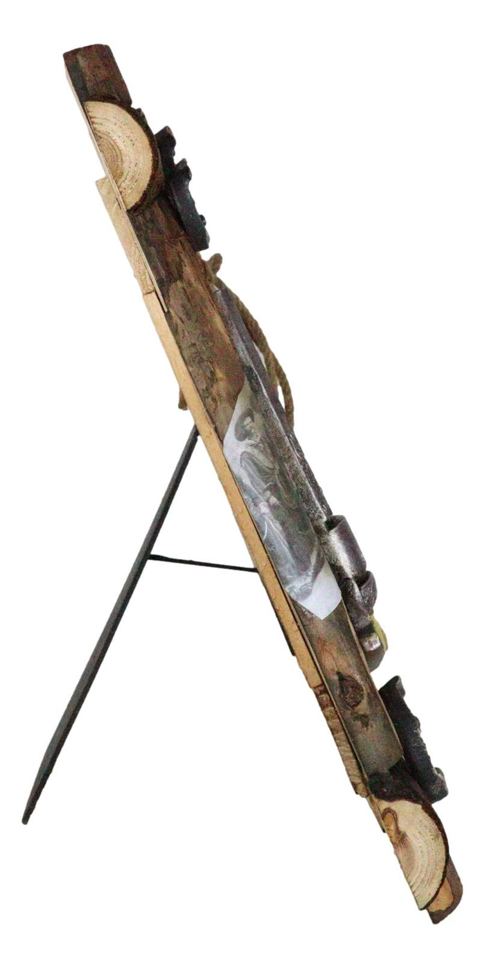 Rustic Western Cowboy Pistol Lantern Horseshoes Ropes Faux Wood Photo Frame 5X7