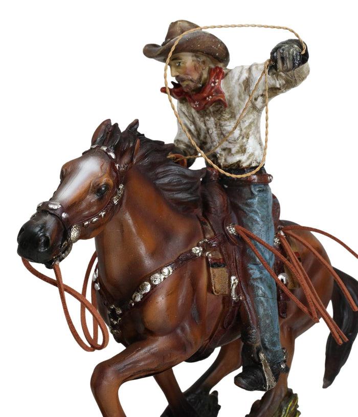 Rustic Western Cowboy Riding On Horse Rodeo Tie Down Roping A Calf Figurine