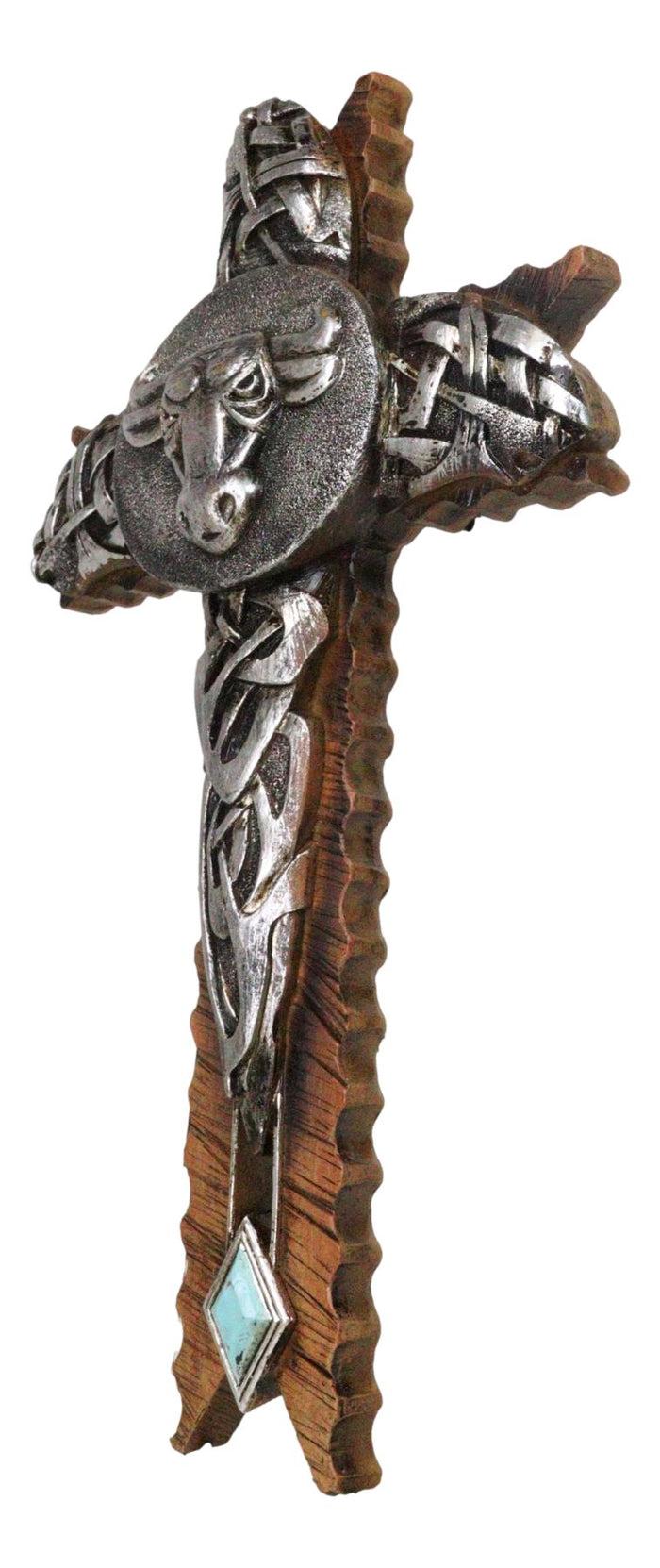 Rustic Western Cowboy Silver Concho Bull Cow With Tooled Knotwork Wall Cross