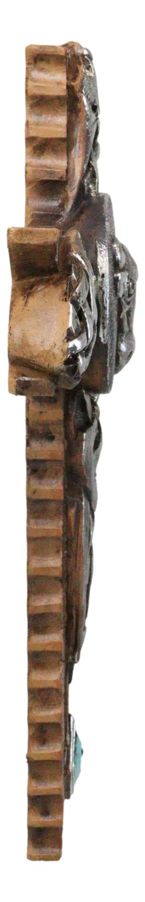 Rustic Western Cowboy Silver Concho Bull Cow With Tooled Knotwork Wall Cross