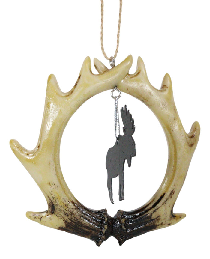 Rustic Western Deer Antlers Emperor Moose Set Of 2 Christmas Tree Ornaments