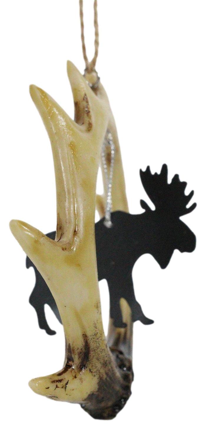 Rustic Western Deer Antlers Emperor Moose Set Of 2 Christmas Tree Ornaments