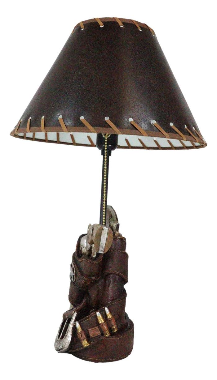 Rustic Western Double Six Shooter Gun Pistols In Holsters Cowboy Belt Table Lamp