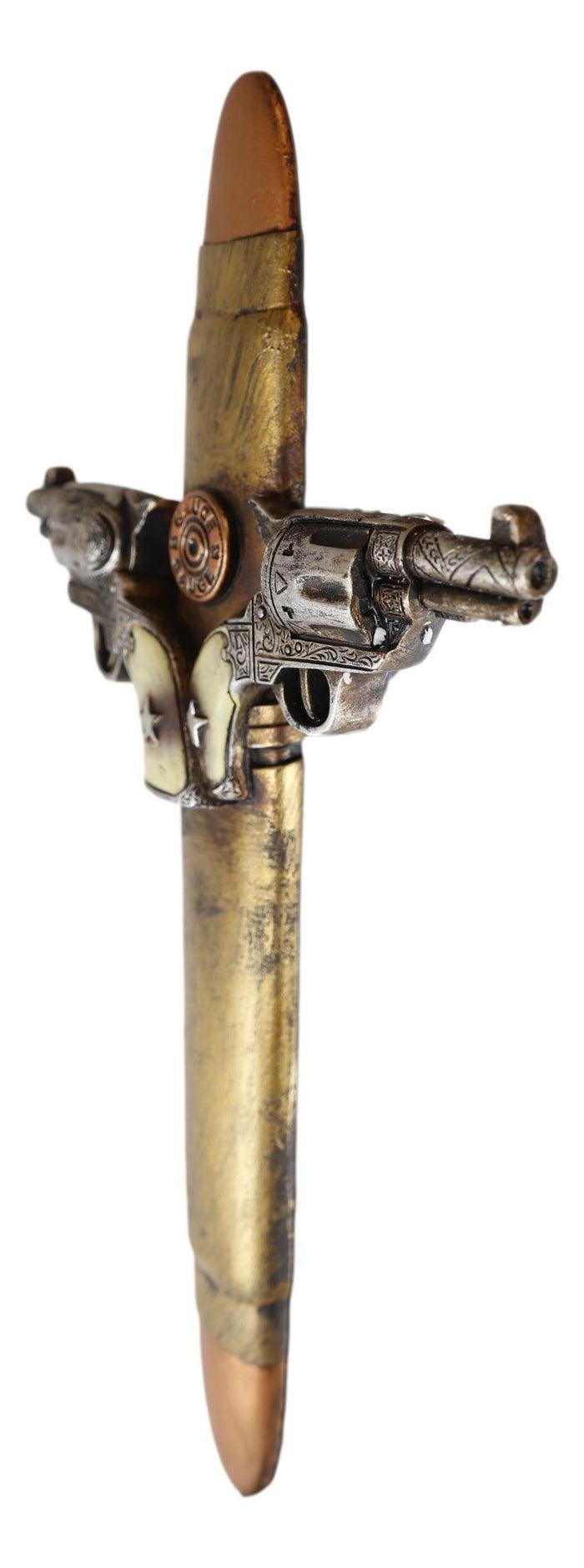Rustic Western Dual Handgun Pistols With 12 Gauge Bullet Shell Casing Wall Cross