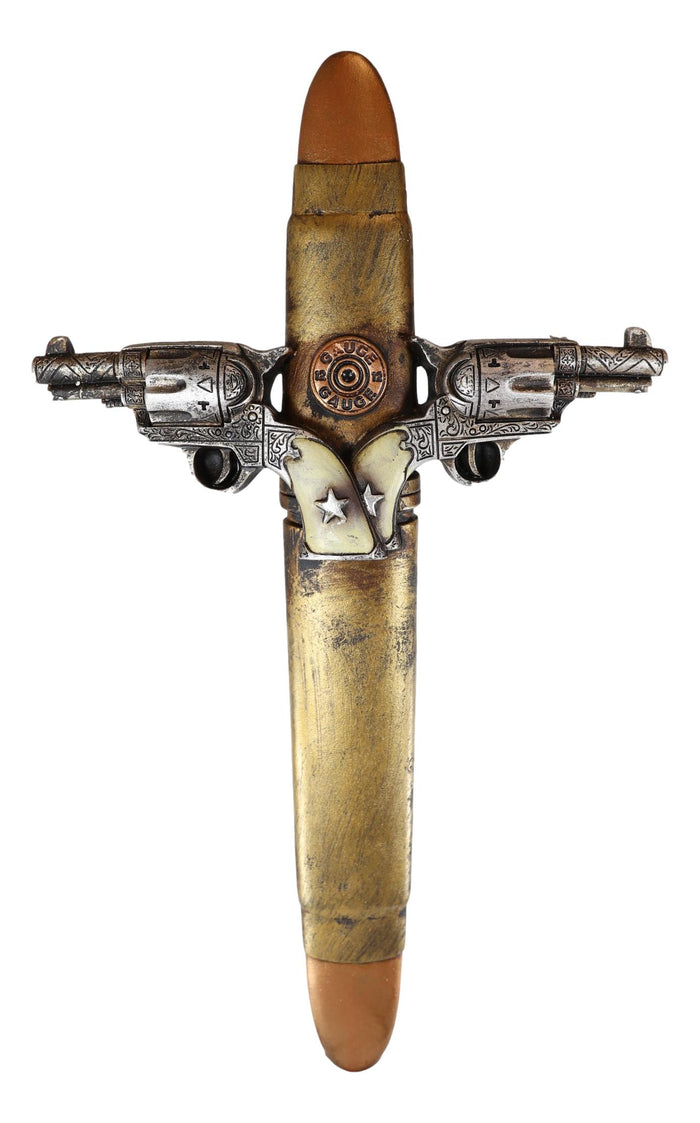 Rustic Western Dual Handgun Pistols With 12 Gauge Bullet Shell Casing Wall Cross