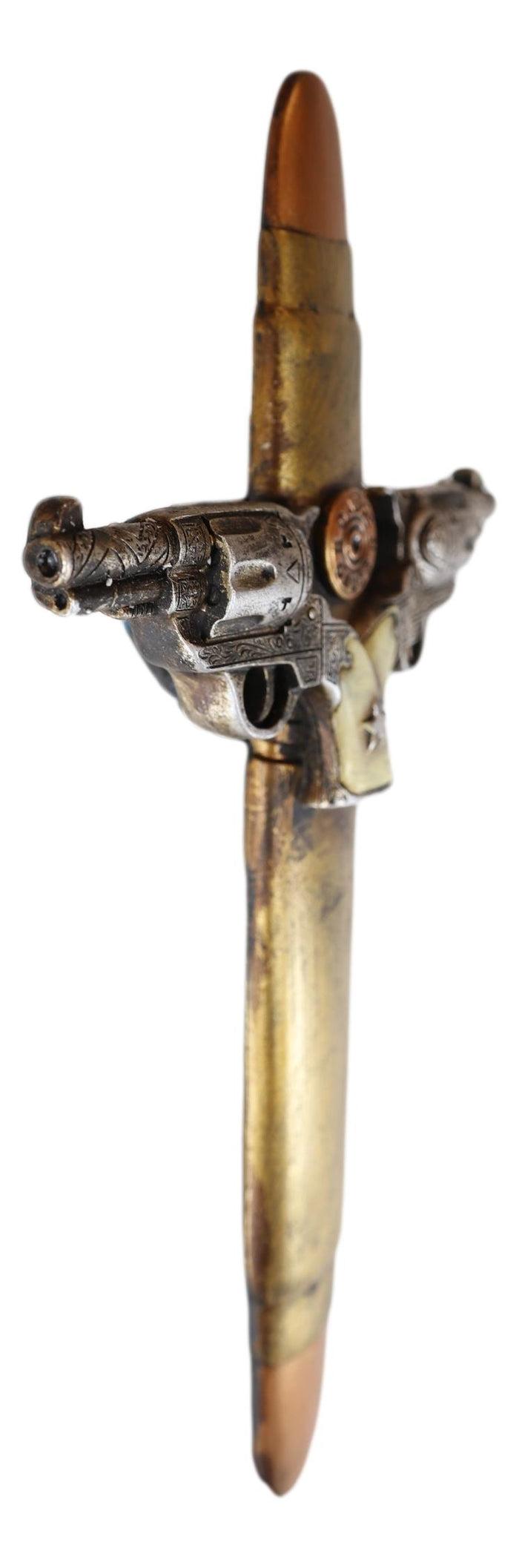 Rustic Western Dual Handgun Pistols With 12 Gauge Bullet Shell Casing Wall Cross