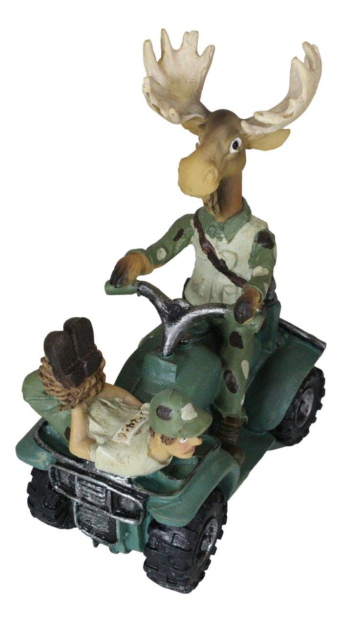 Rustic Western Elk Moose With Captured Man Hunter Driving ATV Car Figurine