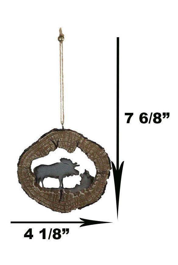 Rustic Western Emperor Moose Faux Wood Log Set Of 4 Christmas Tree Ornaments