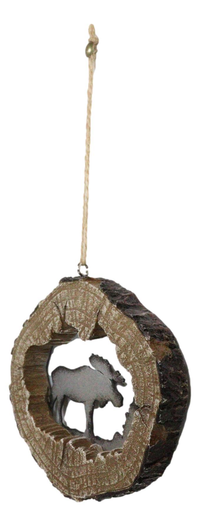 Rustic Western Emperor Moose Faux Wood Log Set Of 4 Christmas Tree Ornaments