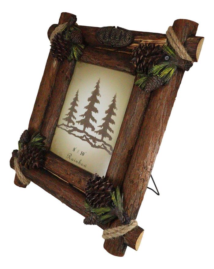 Rustic Western Fall Festive Pinecones With Wooden Logs Picture Frame 8"X10"