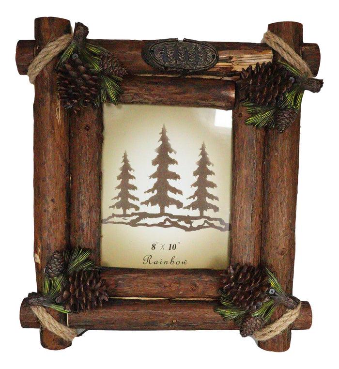Rustic Western Fall Festive Pinecones With Wooden Logs Picture Frame 8"X10"