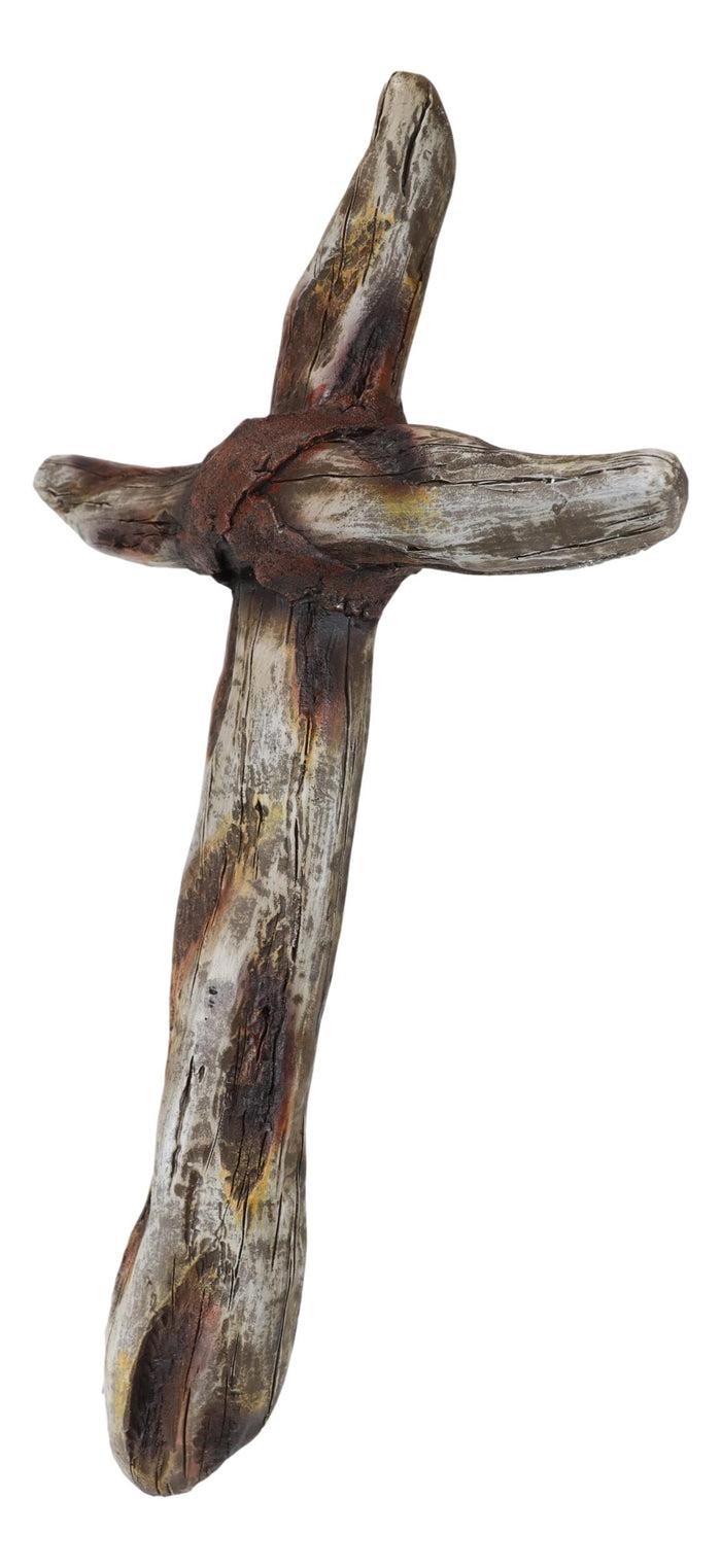 Rustic Western Faux Distressed Wood Trunks Inspirational Wall Cross Plaque 16"H