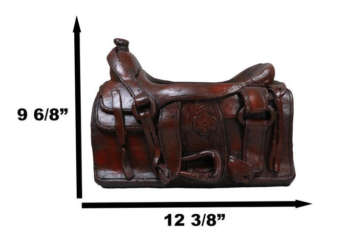 Rustic Western Faux Leather Cowboy Horse Saddle Decorative Planter Or Vase Decor