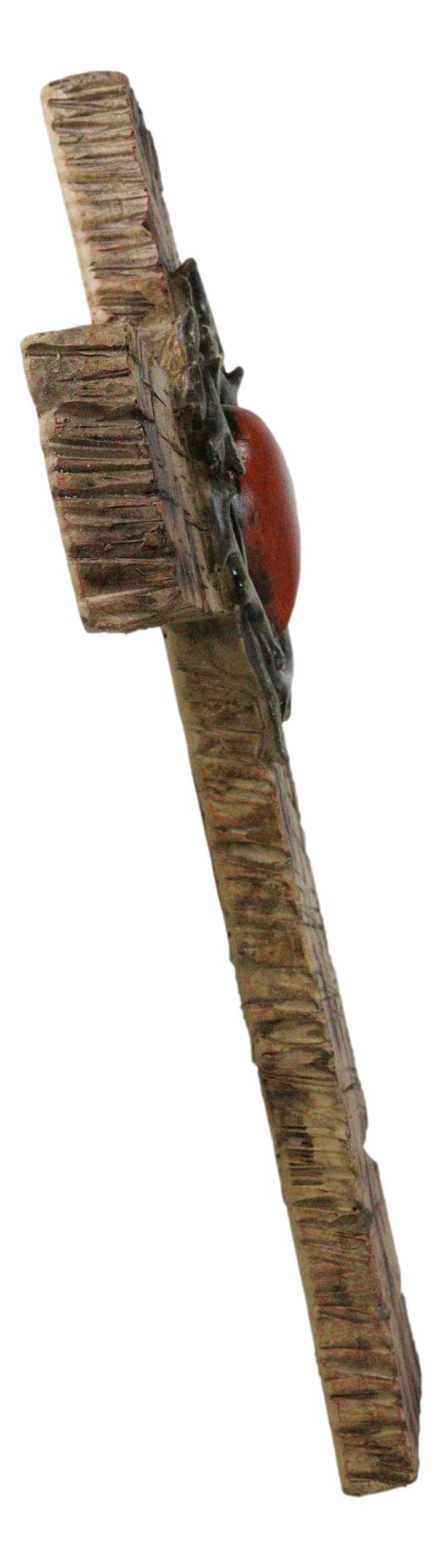 Rustic Western Faux Wooden Sacred Heart With Crown Of Thorns Decor Wall Cross