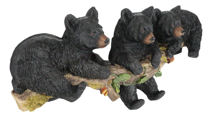 Rustic Western Forest Black Bear Cubs Frolic Dangling On Tree Branch Wall Decor