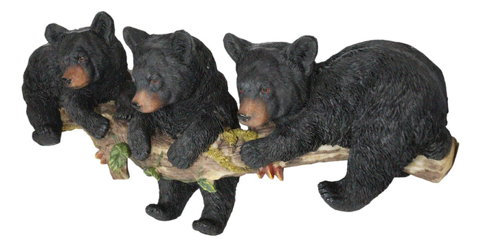 Rustic Western Forest Black Bear Cubs Frolic Dangling On Tree Branch Wall Decor