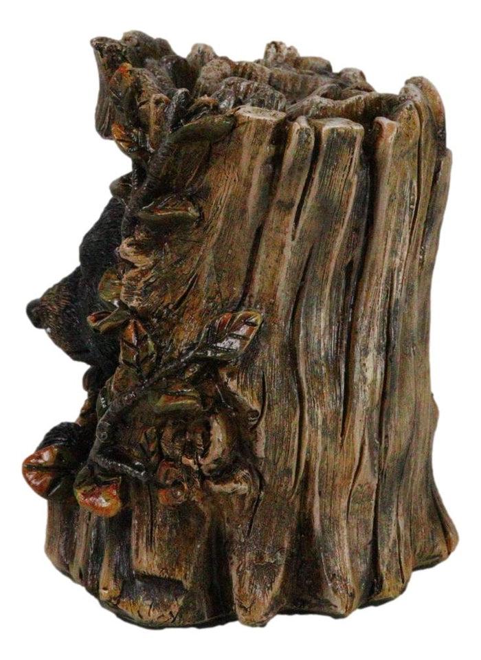 Rustic Western Forest Black Bear Hiding In Tree Trunk Decorative Figurine