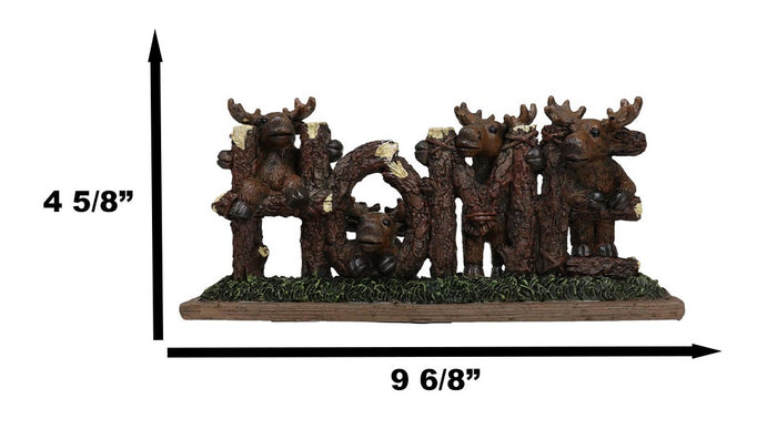 Rustic Western Forest Moose Family By Tree Logs HOME Sign Desktop Plaque