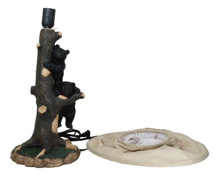 Rustic Western Forest Playful Black Bear Cubs Climbing On Tree Trunk Table Lamp