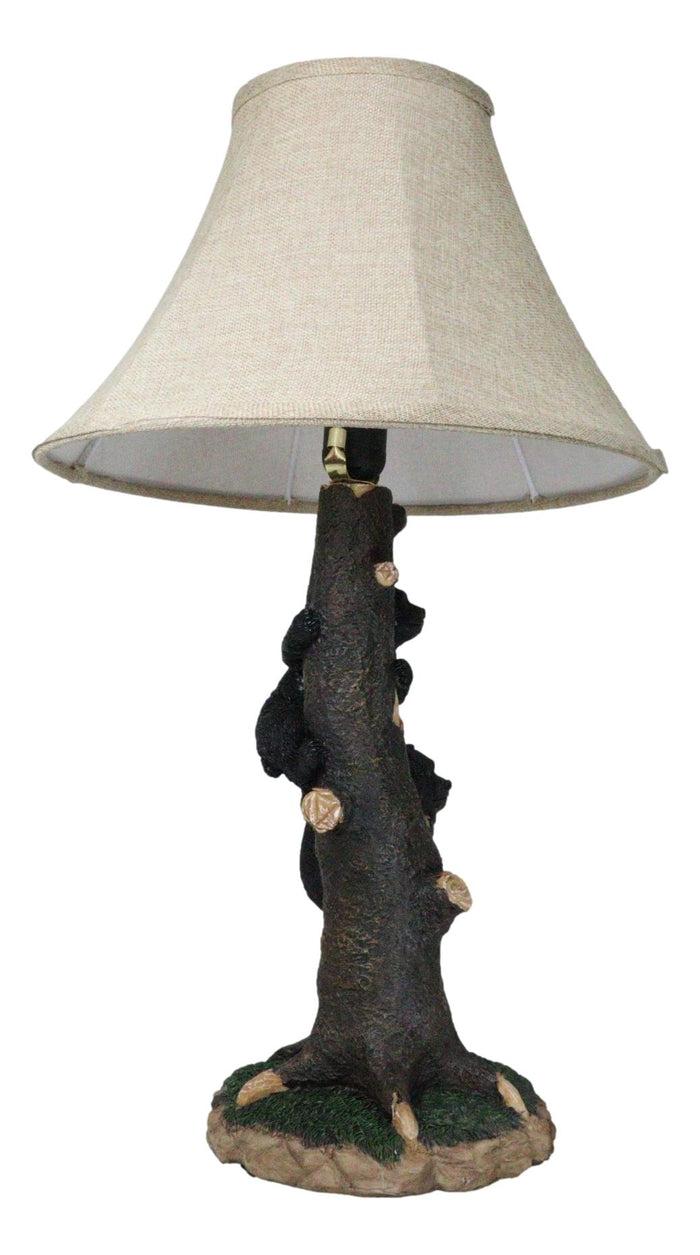 Rustic Western Forest Playful Black Bear Cubs Climbing On Tree Trunk Table Lamp