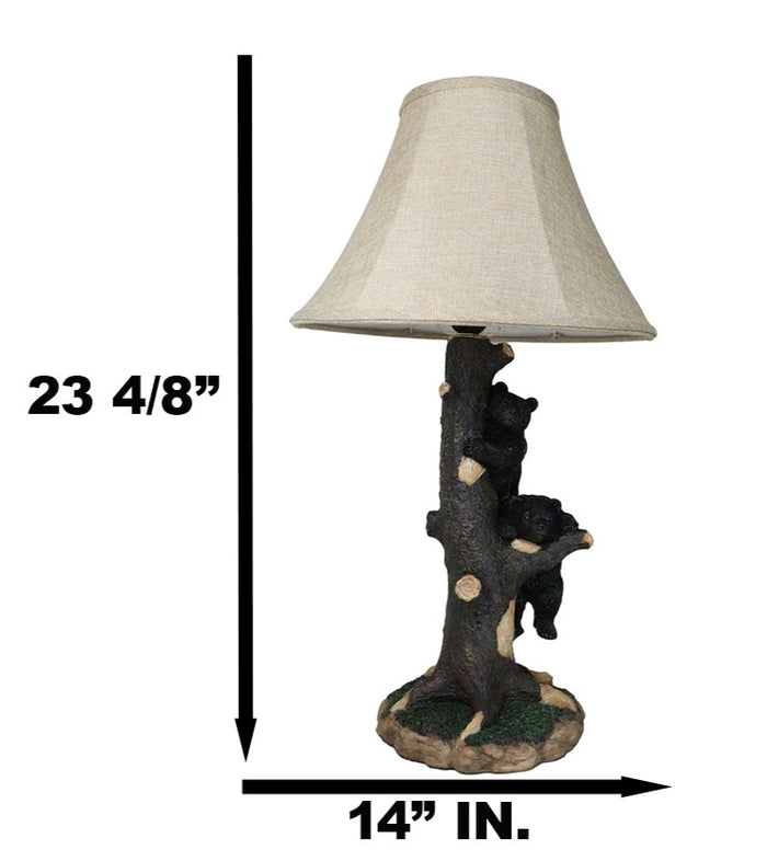 Rustic Western Forest Playful Black Bear Cubs Climbing On Tree Trunk Table Lamp