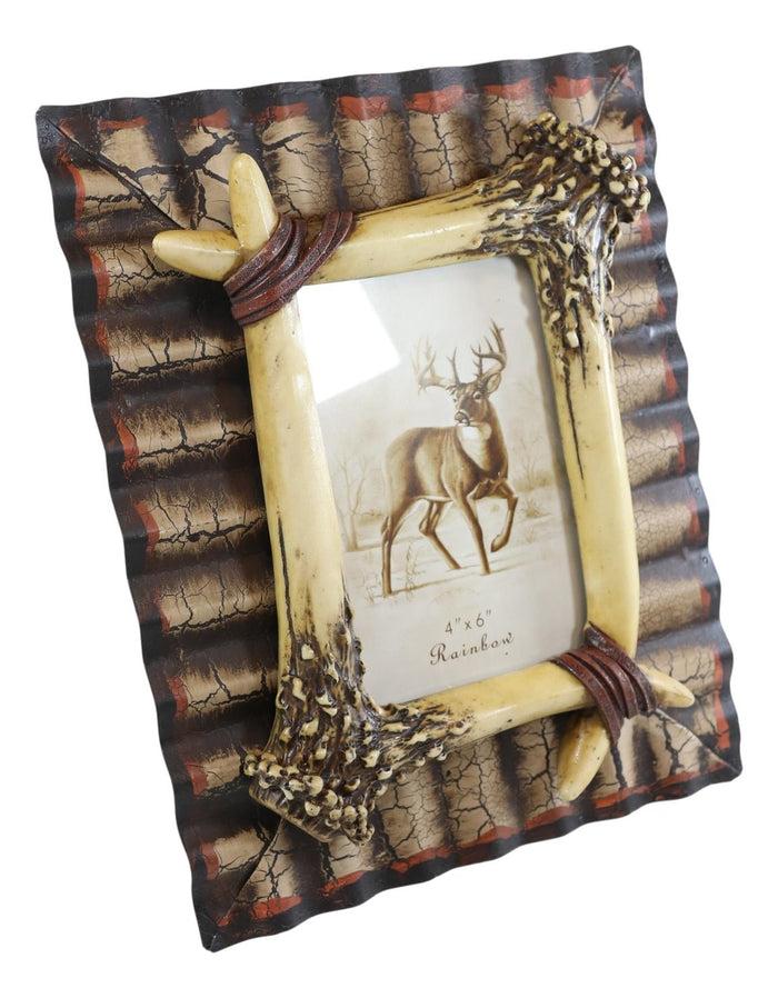 Rustic Western Galvanized Metal Buckhorn Stag Deer Antlers 4"X6" Photo Frame