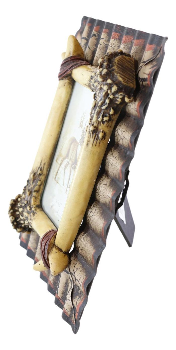 Rustic Western Galvanized Metal Buckhorn Stag Deer Antlers 4"X6" Photo Frame