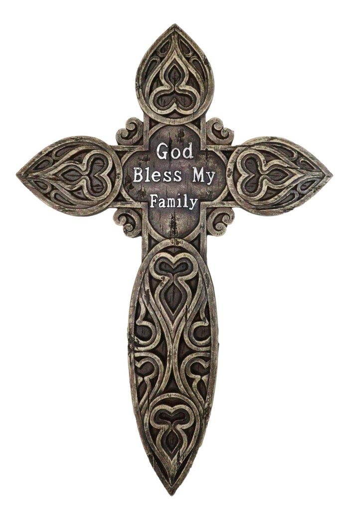 Rustic Western God Bless My Family Faux Wooden Tooled Scrollwork Wall Cross Rustic Western God Bless My Family Faux Wooden Tooled Scrollwork Wall Cross