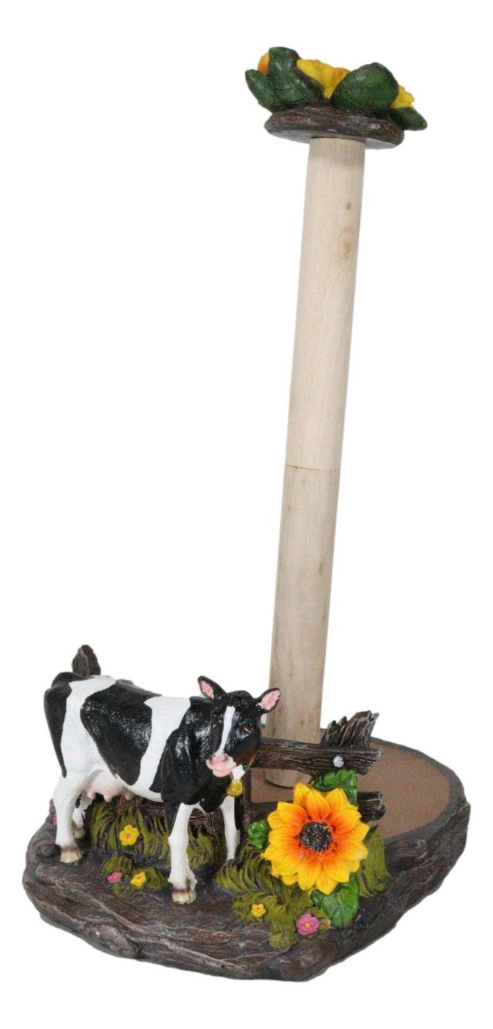Rustic Western Holstein Bovine Cow By Sunflower Pasture Paper Towel Holder Stand