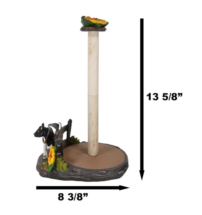 Rustic Western Holstein Bovine Cow By Sunflower Pasture Paper Towel Holder Stand