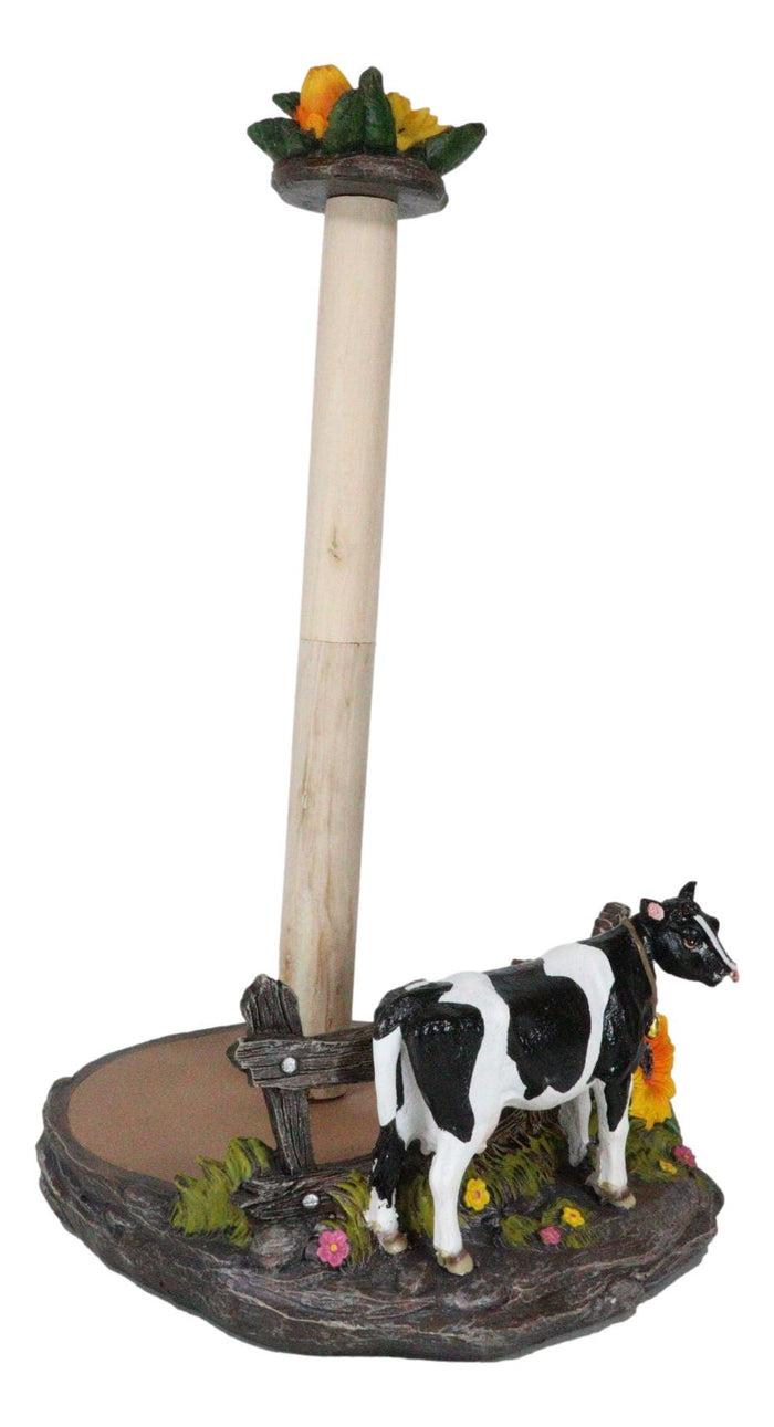Rustic Western Holstein Bovine Cow By Sunflower Pasture Paper Towel Holder Stand
