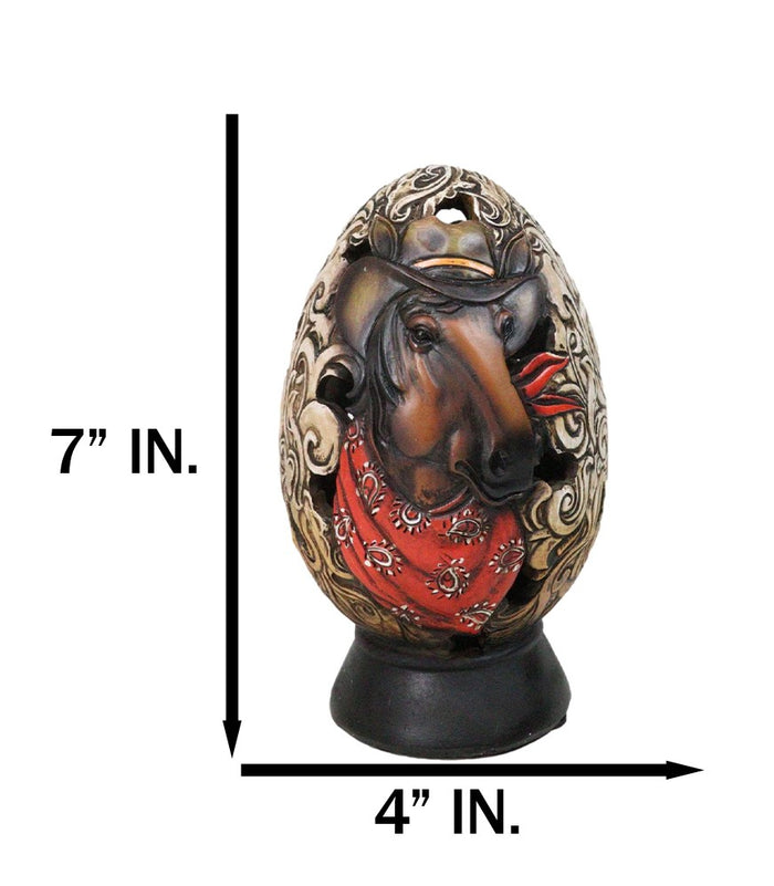 Rustic Western Horse With Cowboy Hat And Red Scarf Egg Money Piggy Bank Figurine