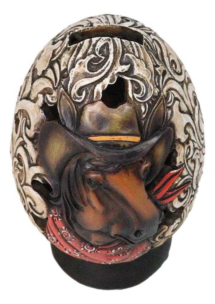Rustic Western Horse With Cowboy Hat And Red Scarf Egg Money Piggy Bank Figurine