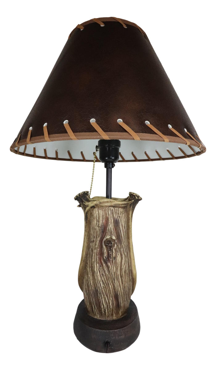 Rustic Western Hunters Lodge Deer Antlers On Driftwood Trunk Desktop Table Lamp