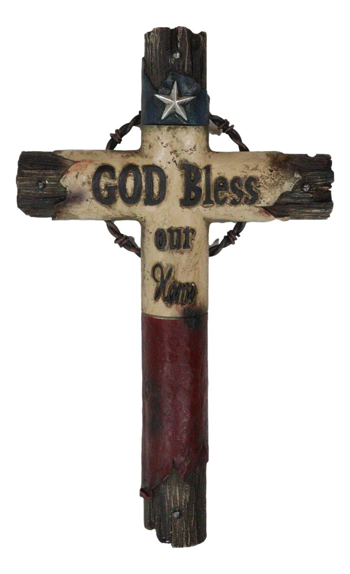 Rustic Western Lone Star Patriotic Texas State Flag With Barbed Wires Wall Cross