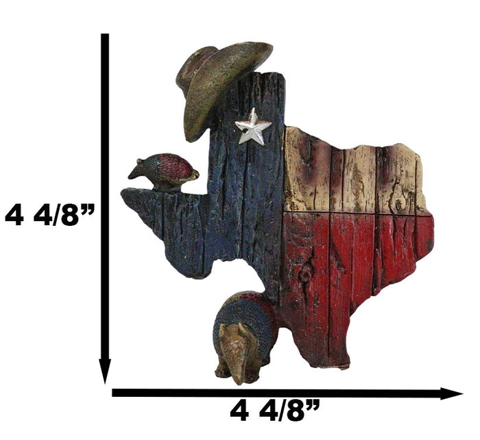 Rustic Western Lone Star State Texas Map With Armadillos And Cowboy Hat Figurine
