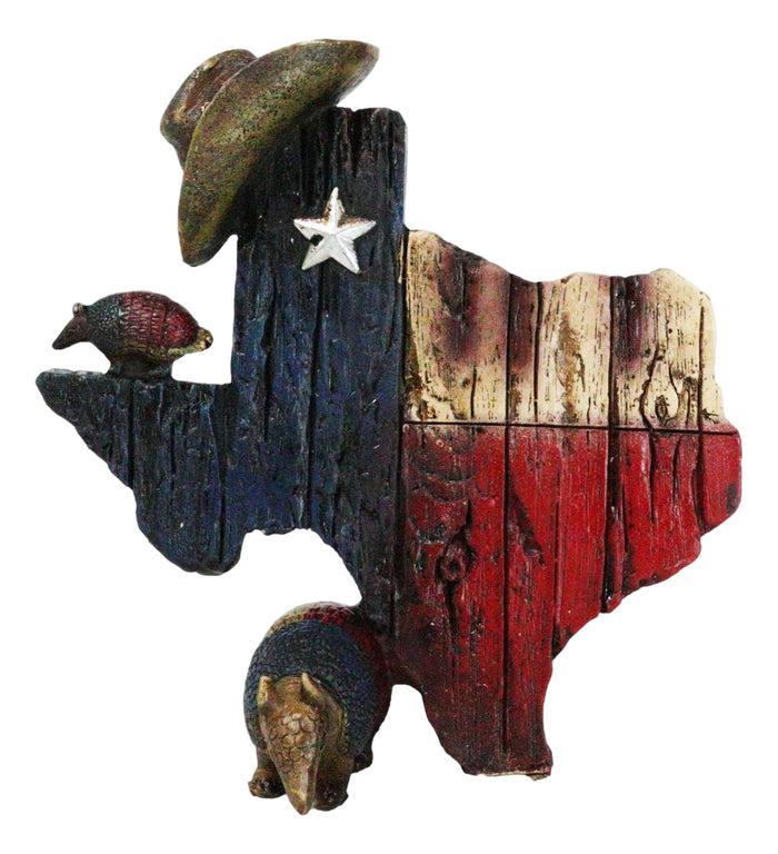 Rustic Western Lone Star State Texas Map With Armadillos And Cowboy Hat Figurine
