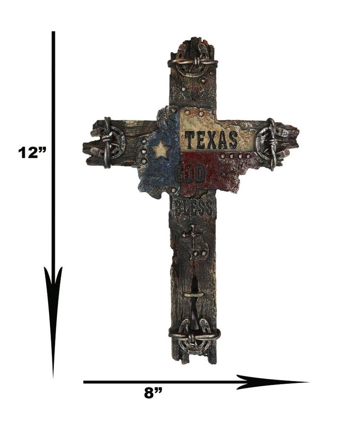 Rustic Western Lone Star Texas State Flag Wall Cross With Driftwood Finish Look