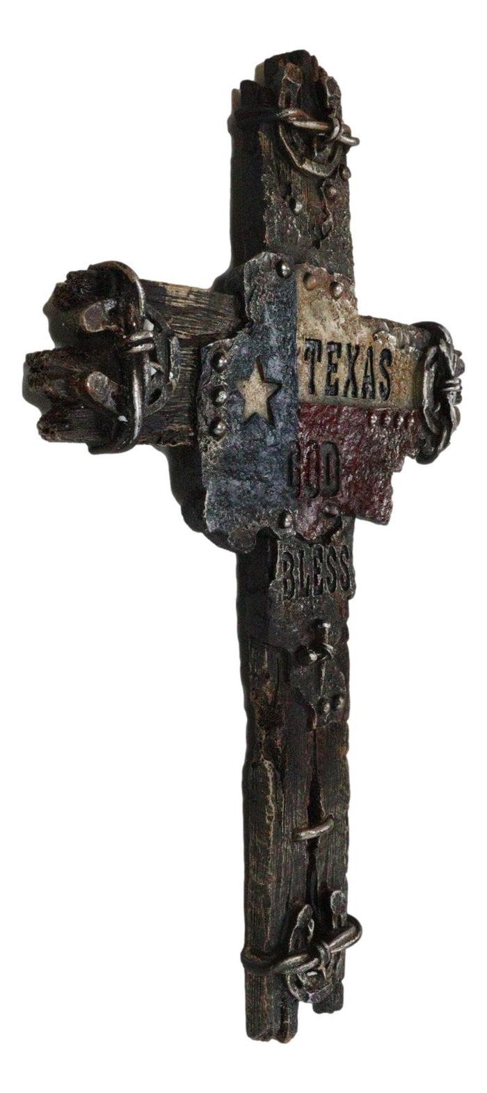 Rustic Western Lone Star Texas State Flag Wall Cross With Driftwood Finish Look