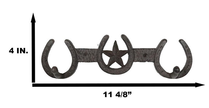Rustic Western Lone Star With 3 Horseshoes Lucky Charm Double Wall Coat Hook