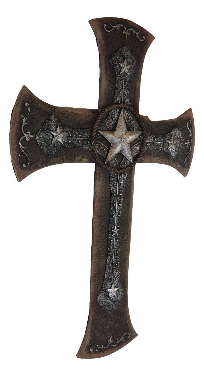 Rustic Western Lone Star With Braided Ropes And Scroll Lace Layered Wall Cross