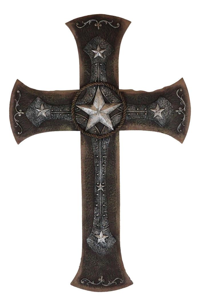 Rustic Western Lone Star With Braided Ropes And Scroll Lace Layered Wall Cross