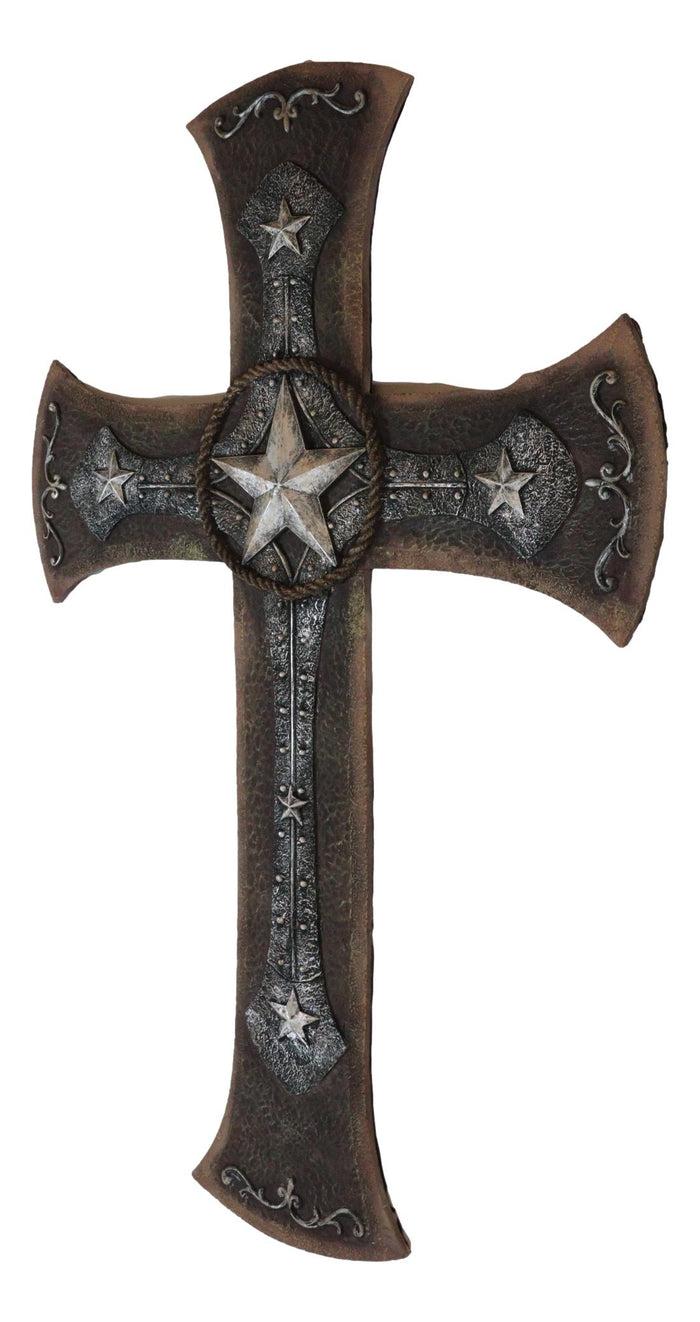 Rustic Western Lone Star With Braided Ropes And Scroll Lace Layered Wall Cross