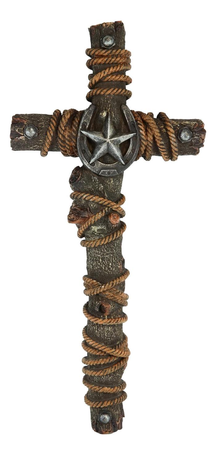 Rustic Western Lone Star With Horseshoe Nailheads And Braided Ropes Wall Cross