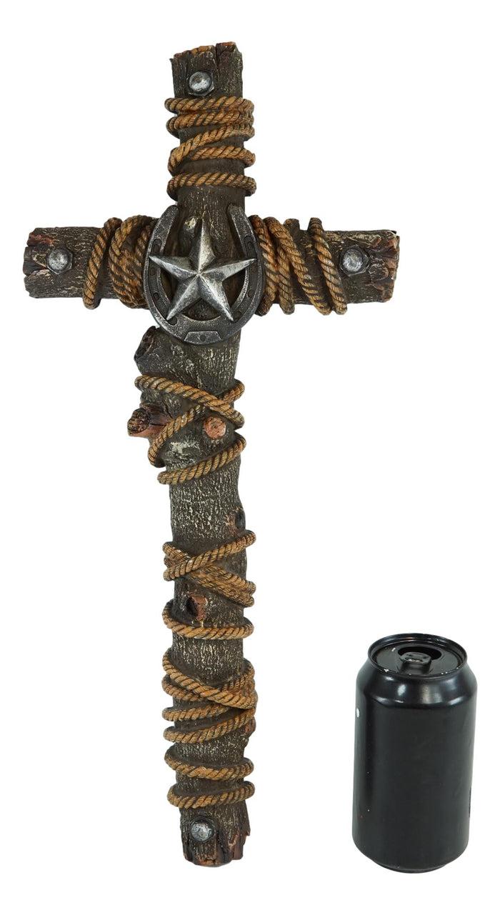Rustic Western Lone Star With Horseshoe Nailheads And Braided Ropes Wall Cross
