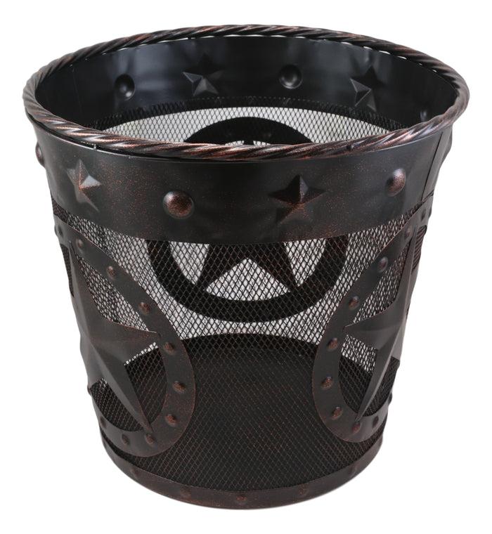 Rustic Western Lone Stars With Braided Metal Rope Trim Wire Waste Basket Bin