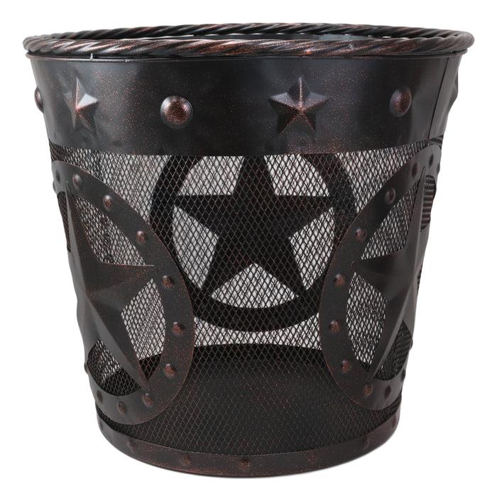 Rustic Western Lone Stars With Braided Metal Rope Trim Wire Waste Basket Bin