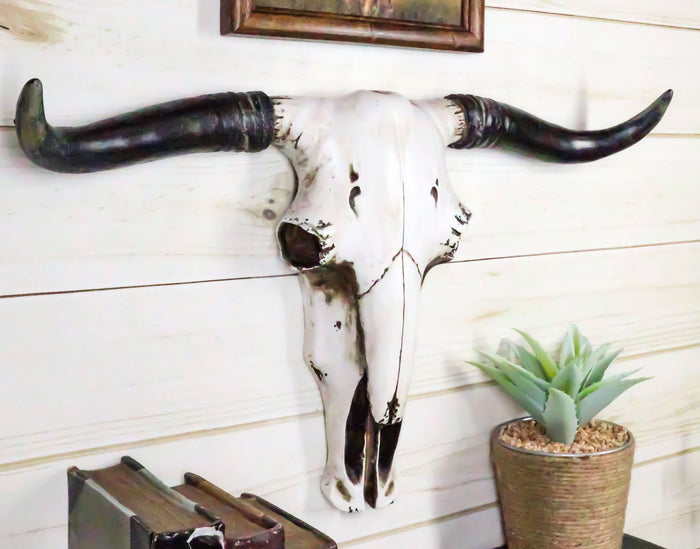 Rustic Western Longhorn Bull Cow Steer Head Skull Wall Decor Plaque 20.5"L
