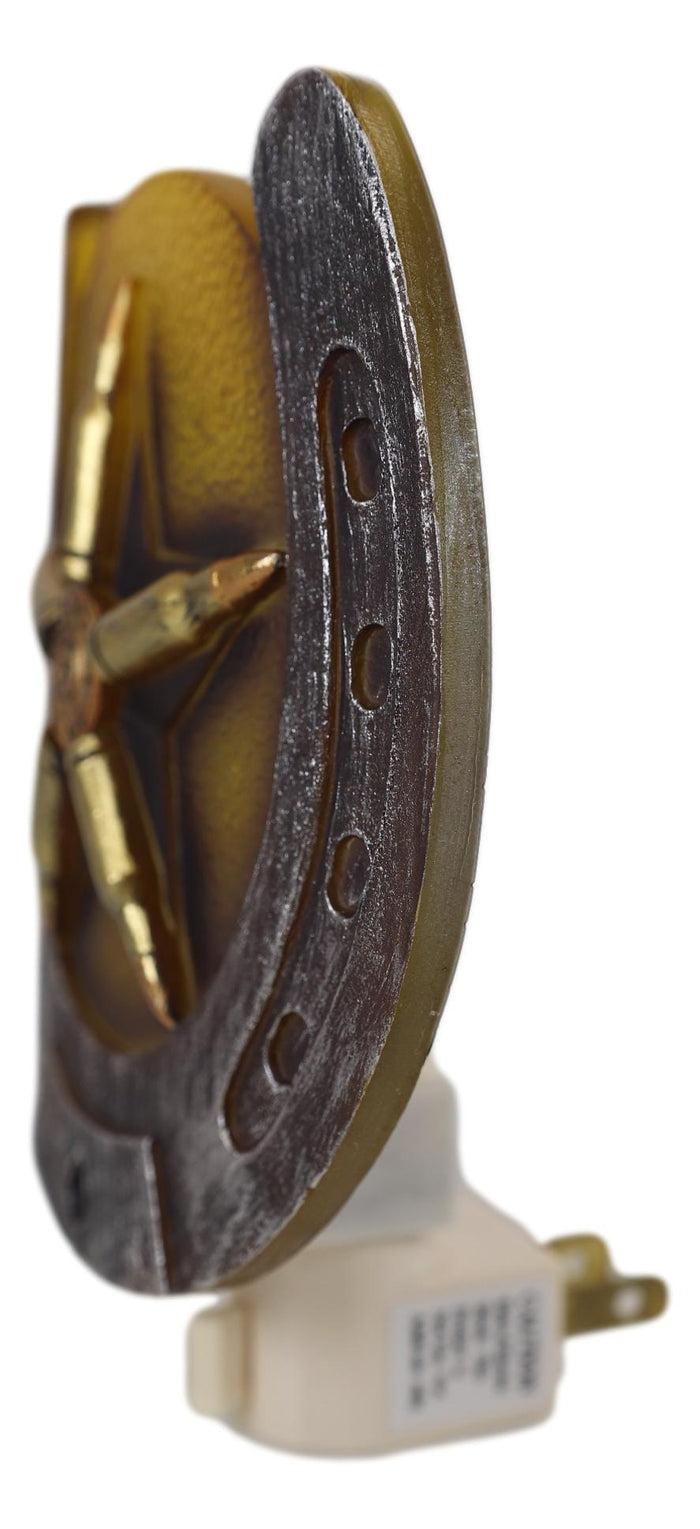 Rustic Western Lucky Horseshoe With Star Bullets Wall Plug In LED Night Light