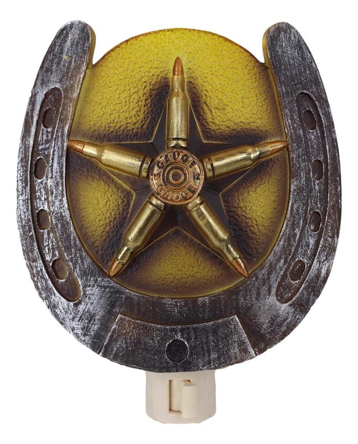 Rustic Western Lucky Horseshoe With Star Bullets Wall Plug In LED Night Light